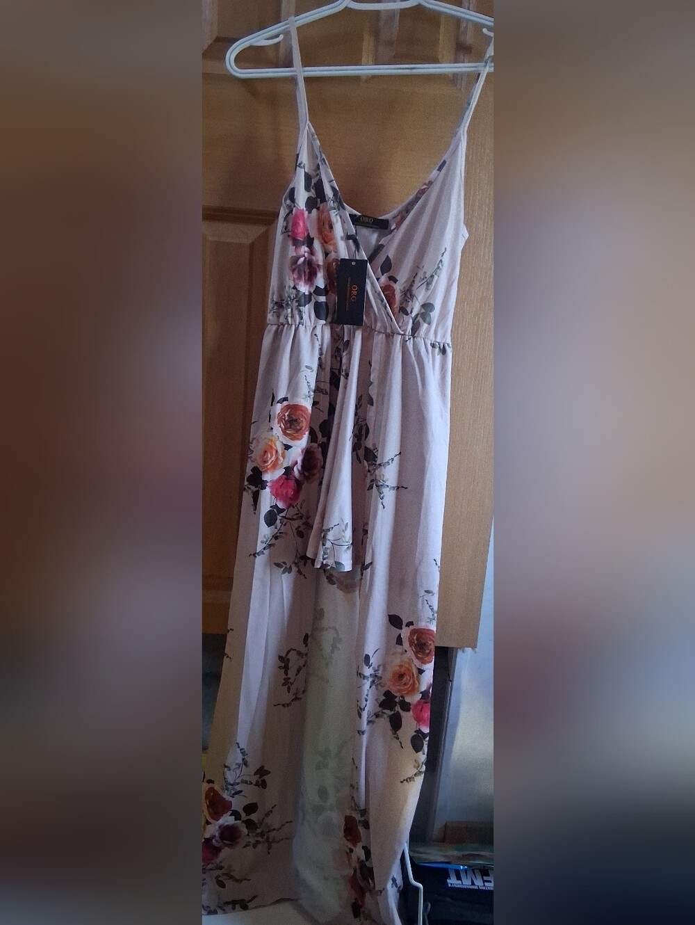 Light Pink/blush Floral Maxi Dress/romper with Rose Print V Neck NWT